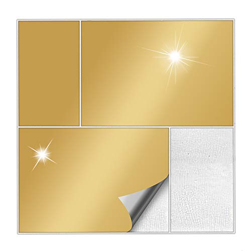 Kiwistar Fliesenaufkleber Gold Glänzend - 14,5 x 19,5 cm - 25 Stück - Klebefliesen Fliesenmuster Stickerfliesen Wandfliesen überkleben von Kiwistar