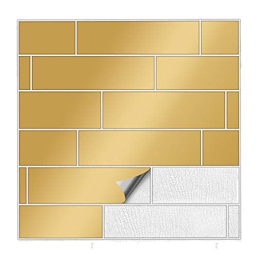 Kiwistar Fliesenaufkleber Gold Seidenmatt - 4,7 x 19,9 cm - 25 Stück - Klebefliesen Fliesenmuster Stickerfliesen Wandfliesen überkleben - selbstklebend für glatte Flächen von Kiwistar