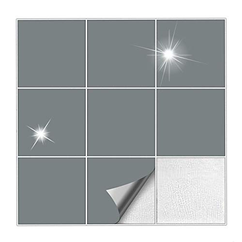 Kiwistar Fliesenaufkleber Grau Glänzend - 10 x 10 cm - 25 Stück - Klebefliesen Fliesenmuster Stickerfliesen Wandfliesen überkleben - selbstklebend für glatte Flächen von Kiwistar