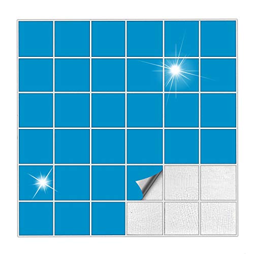 Kiwistar Fliesenaufkleber Hellblau Glänzend - 7 x 7 cm - 50 Stück - Klebefliesen Fliesenmuster Stickerfliesen Wandfliesen überkleben - selbstklebend für glatte Flächen von Kiwistar