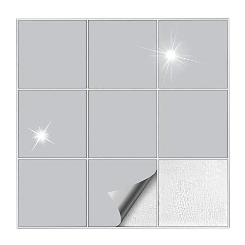 Kiwistar Fliesenaufkleber Hellgrau Glänzend - 15 x 15 cm - 50 Stück - Klebefliesen zum Überkleben von Wandfliesen - Fliesensticker für Küche Bad Fliesenmuster - selbstklebend und wasserfest von Kiwistar