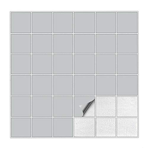 Kiwistar Fliesenaufkleber Hellgrau Seidenmatt - 5 x 5 cm - 50 Stück - Klebefliesen zum Überkleben von Wandfliesen - Fliesensticker für Küche Bad Fliesenmuster - selbstklebend und wasserfest von Kiwistar