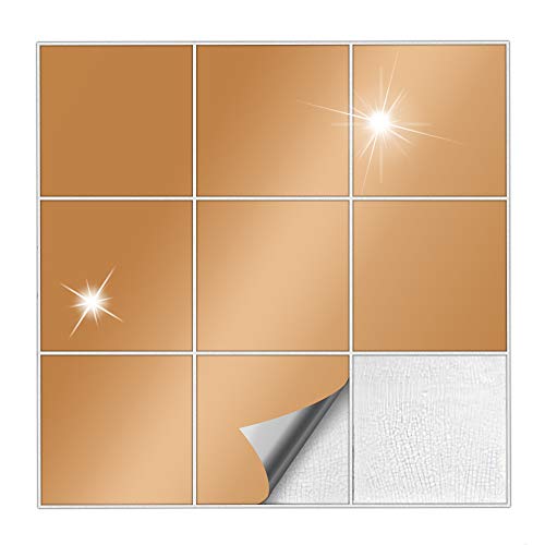 Kiwistar Fliesenaufkleber Kupfer Glänzend - 19,5 x 19,5 cm - 25 Stück - Klebefliesen zum Überkleben von Wandfliesen - Fliesensticker für Küche Bad Fliesenmuster - selbstklebend und wasserfest von Kiwistar