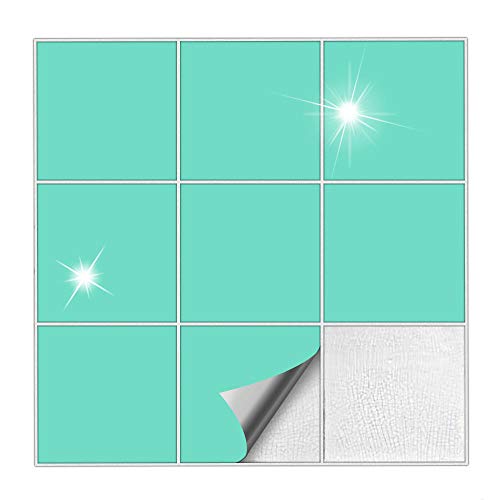 Kiwistar Fliesenaufkleber Mint Glänzend - 20 x 20 cm - 100 Stück - Klebefliesen Fliesenmuster Stickerfliesen Wandfliesen überkleben von Kiwistar