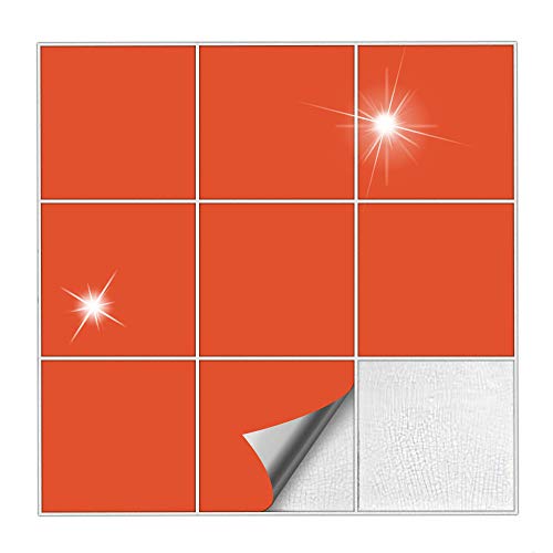 Kiwistar Fliesenaufkleber Orange Glänzend - 15 x 15 cm - 50 Stück - Klebefliesen Fliesenmuster Stickerfliesen Wandfliesen überkleben von Kiwistar