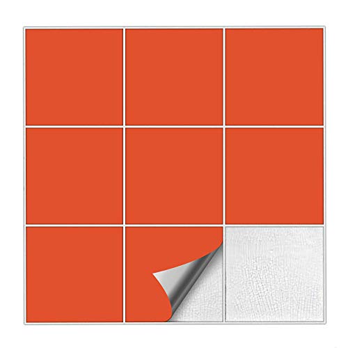 Kiwistar Fliesenaufkleber Orange Seidenmatt - 9,5 x 9,5 cm - 1 Stück - Klebefliesen zum Überkleben von Wandfliesen - Fliesensticker für Küche Bad Fliesenmuster - selbstklebend und wasserfest von Kiwistar