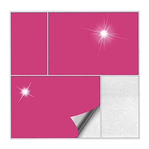 Kiwistar Fliesenaufkleber Pink Glänzend - 14,5 x 19,5 cm - 50 Stück - Klebefliesen Fliesenmuster Stickerfliesen Wandfliesen überkleben von Kiwistar