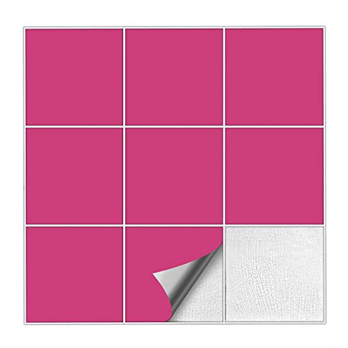 Kiwistar Fliesenaufkleber Pink Seidenmatt - 10 x 10 cm - 100 Stück - Klebefliesen Fliesenmuster Stickerfliesen Wandfliesen überkleben von Kiwistar