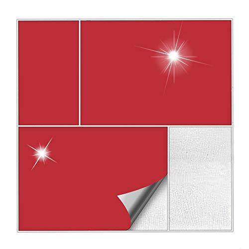 Kiwistar Fliesenaufkleber Rot Glänzend - 14,7 x 19,7 cm - 25 Stück - Klebefliesen Fliesenmuster Stickerfliesen Wandfliesen überkleben von Kiwistar