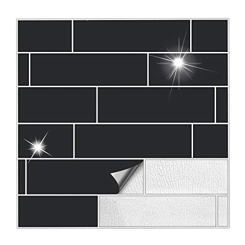 Kiwistar Fliesenaufkleber Schwarz Glänzend - 3,5 x 20 cm - 50 Stück - Klebefliesen Fliesenmuster Stickerfliesen Wandfliesen überkleben - selbstklebend für glatte Flächen von Kiwistar
