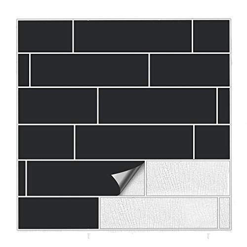 Kiwistar Fliesenaufkleber Schwarz Seidenmatt - 4,7 x 19,9 cm - 50 Stück - Klebefliesen Fliesenmuster Stickerfliesen Wandfliesen überkleben - selbstklebend für glatte Flächen von Kiwistar