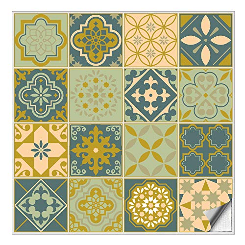 Kiwistar Fliesenmuster Stickerfliesen Klebefliesen Fliesen-Folie Sticker Aufkleber Küche Wand-Fliesen überkleben 14,5 x 14,5 cm 16 Stück im Set von Kiwistar