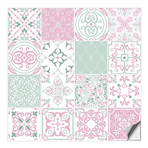 Kiwistar Fliesenmuster Stickerfliesen Klebefliesen Fliesen-Folie Sticker Aufkleber Küche Wand-Fliesen überkleben 9,5 x 9,5 cm 16 Stück im Set von Kiwistar