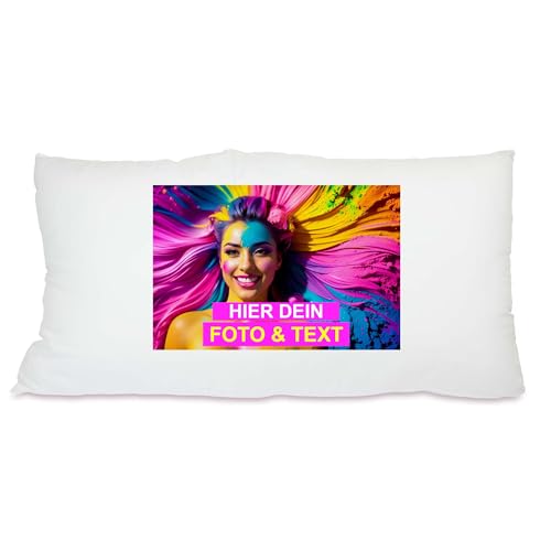 Kiwistar - Foto-Kissen 80x40 cm - lang - selbst gestalten - weiß - Foto - Wunschtext - individuell Bedruckt - mit Kissenfüllung - 100% Polyester - personalisiert - Geschenkidee - Kopfkissen von Kiwistar