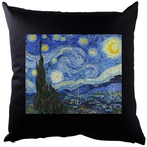 Kiwistar - Foto-Kissen schwarz - Van Gogh Starry Night - 37x37 cm - mit Kissenfüllung - 100% Baumwolle - personalisiert - Geschenkidee - Kopfkissen mit Foto von Kiwistar