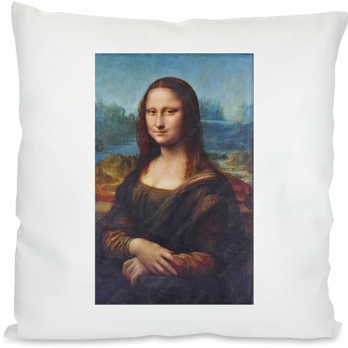 Kiwistar - Foto-Kissen weiß - Leonardo Da Vinci Mona Lisa - 40x40 cm - mit Kissenfüllung - 100% Polyester - personalisiert - Geschenkidee - Kopfkissen mit Foto von Kiwistar