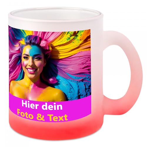 Kiwistar - Glastasse satiniert mit Farbverlauf - selbst gestalten - Foto - Wunschtext - individuell bedruckt - personalisiert - Geschenkidee - Becher mit Foto und Text - 9,5x8cm - 300cm. von Kiwistar
