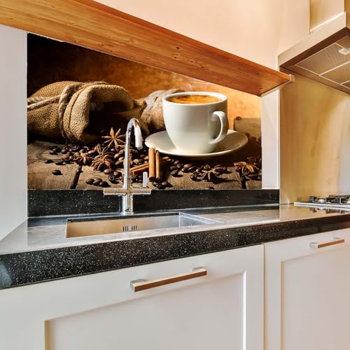 Kiwistar - Küchenrückwand - 120x60 cm - Kaffee und Zimt - Glaslaminat Kratzfest - Aufkleber Fliesenspiegel - Küche - Fliesen - Design - Renovierung - Küchenfolie von Kiwistar