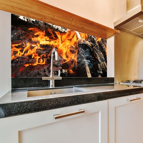 Kiwistar - Küchenrückwand - 150x70 cm - Holz Grill Feuer - Glaslaminat Kratzfest - Aufkleber Fliesenspiegel - Küche - Fliesen - Design - Renovierung - Küchenfolie von Kiwistar