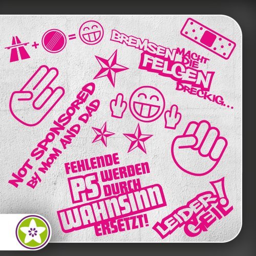 Kiwistar Sticker Bomb Set 1 pink - Bogen: A4 Bremsen…Felgen…, Shockerhand, Autobahnfreak, Fehlende PS…, Leider Geil. Auswahl Sammlung Aufkleber Scheibe Tuning Decal von Kiwistar
