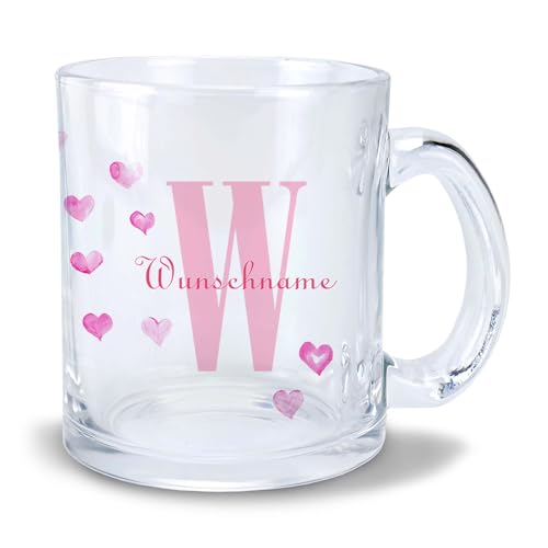 Kiwistar Tasse transparent Glas - Herz - individuell personalisiert mit Wunschtext bedruckt - Texttasse selbst gestalten - Tassen selber personalisieren - Spruch - Geschenk - Motivtasse von Kiwistar