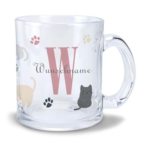 Kiwistar Tasse transparent Glas - Katzen - individuell personalisiert mit Wunschtext bedruckt - Texttasse selbst gestalten - Tassen selber personalisieren - Spruch - Geschenk - Motivtasse von Kiwistar