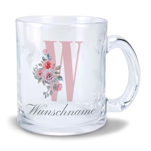 Kiwistar Tasse transparent Glas - Name Rose - individuell personalisiert mit Wunschtext bedruckt - Texttasse selbst gestalten - Tassen selber personalisieren - Spruch - Geschenk - Motivtasse von Kiwistar