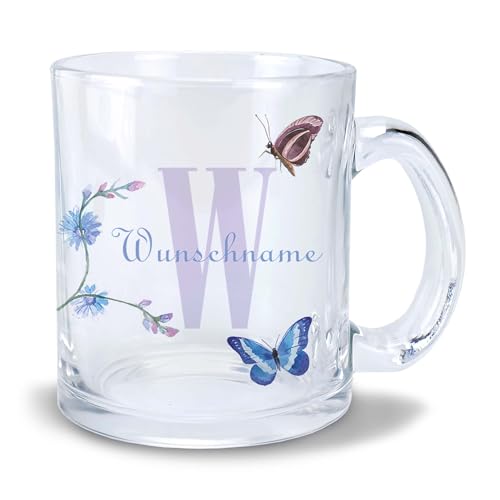 Kiwistar Tasse transparent Glas - Schmetterling - individuell personalisiert mit Wunschtext bedruckt - Texttasse selbst gestalten - Tassen selber personalisieren - Spruch - Geschenk - Motivtasse von Kiwistar