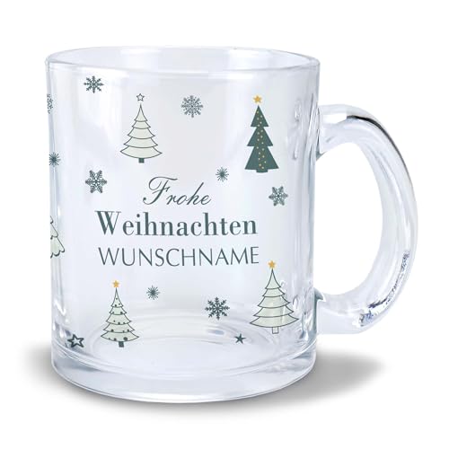 Kiwistar Tasse transparent Glas - Weihnachten Tanne - individuell personalisiert mit Wunschtext bedruckt - Texttasse selbst gestalten - Tassen selber personalisieren - Spruch - Geschenk - Motivtasse von Kiwistar