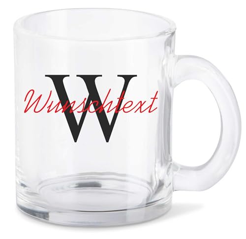 Kiwistar Tasse transparent Glas - individuell personalisiert mit Name & Initialien bedruckt - selbst gestalten - Tassen selber personalisieren - Werbetasse - Geschenk - Motivtasse von Kiwistar