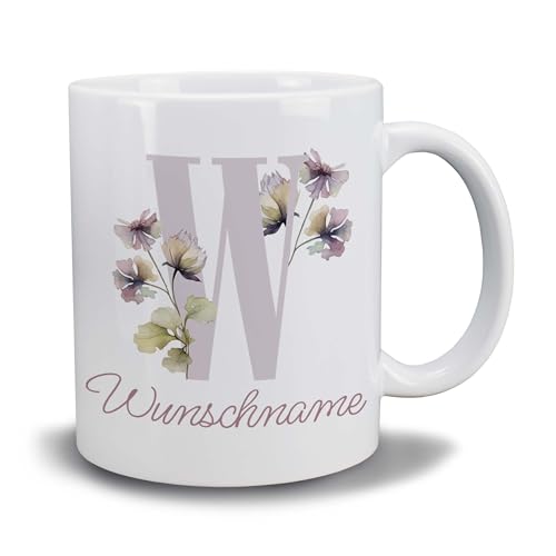 Kiwistar Tasse weiß - Name Blumen - individuell personalisiert mit Wunschtext bedruckt - Texttasse selbst gestalten - Tassen selber personalisieren - Spruch - Geschenk - Motivtasse von Kiwistar