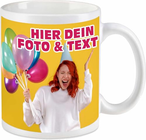 Kiwistar Tasse weiß - Keramik 330 ml - individuell personalisiert mit Foto & Wunschtext bedruckt - Fototasse selbst gestalten - Tassen selber personalisieren - Werbetasse Logo - Geschenk - Motivtasse von Kiwistar