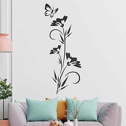 Schmetterling schwebt über Blüte Wandtattoo in 6 Größen - Wandaufkleber Wall Sticker - Dekoration, Küche, Wohnzimmer, Schlafzimmer, Badezimmer von Kiwistar