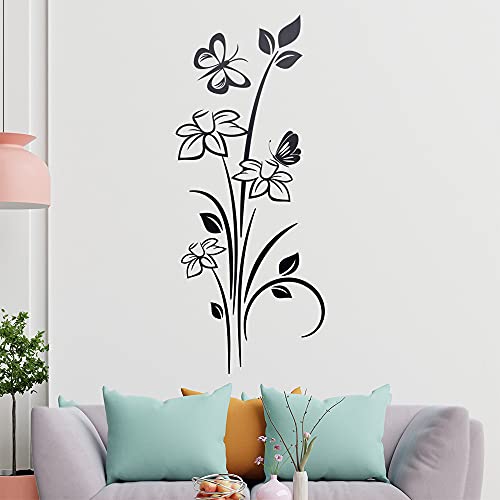 zwei Schmetterling mit Blume Wandtattoo in 6 Größen - Wandaufkleber Wall Sticker - Dekoration, Küche, Wohnzimmer, Schlafzimmer, Badezimmer von Kiwistar