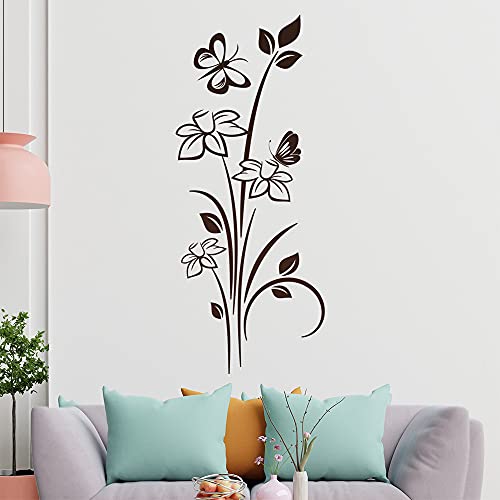 zwei Schmetterling mit Blume Wandtattoo in 6 Größen - Wandaufkleber Wall Sticker - Dekoration, Küche, Wohnzimmer, Schlafzimmer, Badezimmer von Kiwistar