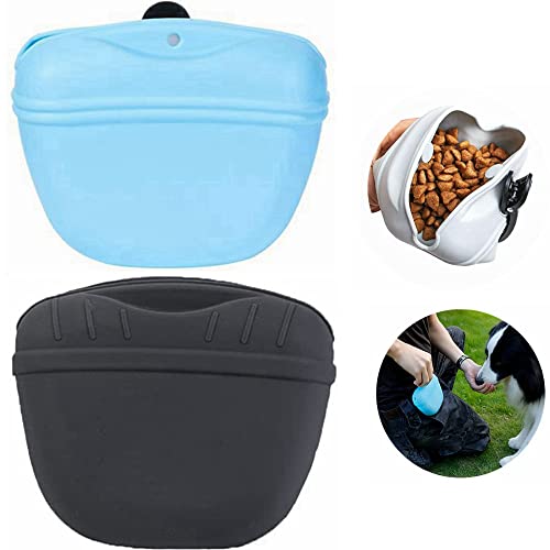 Kiwochy Silikon Futterbeutel Tragbare Leckerlitasche Hunde Futterbeutel aus Silikon Snack Tasche für Hundetraining Kleine Trainingstasche mit magnetischem Verschluss und Taillen Clip von Kiwochy