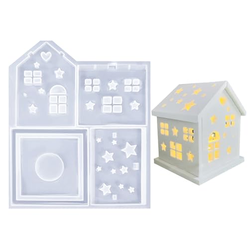 Kixolazr Haus-Silikonform, Silikon-Hausform - 3D Silikonformen Kerzenhalter Harzgussformen | Hauskerzenform, Harzherstellung, Formen, Bastelbedarf für Kindertag, Geburtstag, Ostern von Kixolazr