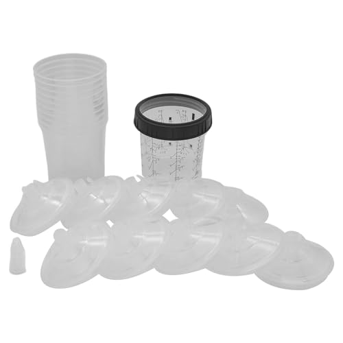 Kixolazr Lackierbecher Mit Deckel | 400ml Fester Becher Mit Haltering Und 5 Stopfen - Für Autolackierung Möbelreparatur Heimwerker von Kixolazr