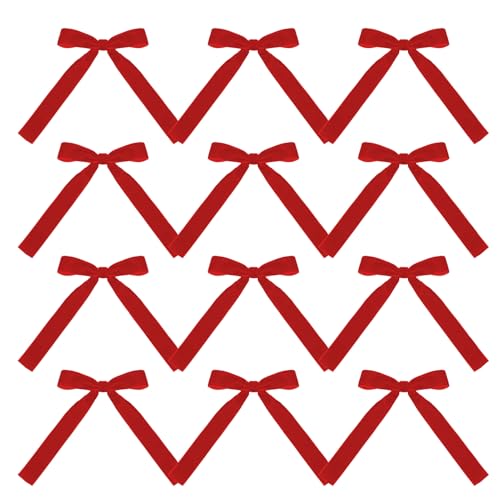 Kixolazr Samtband-Kranzschleifen, rote Weihnachtsschleifen - 12X Samtband-Weihnachtsbaumschleifen | Tragbare weihnachtliche rote Schleifen, Festliche Schleife für Girlande, Kamin, Treppen, von Kixolazr