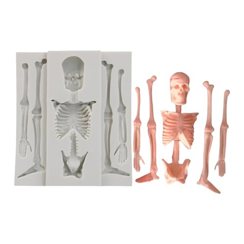 Kixolazr Skelett Silikonform, Silikon Totenkopfform - Silikon-Kerzenmacher-Skelett-Küchen-Backform in Lebensmittelqualität - Kuchendekorationsformen, flexible, gruselige Epoxidharz-Gießformen für von Kixolazr