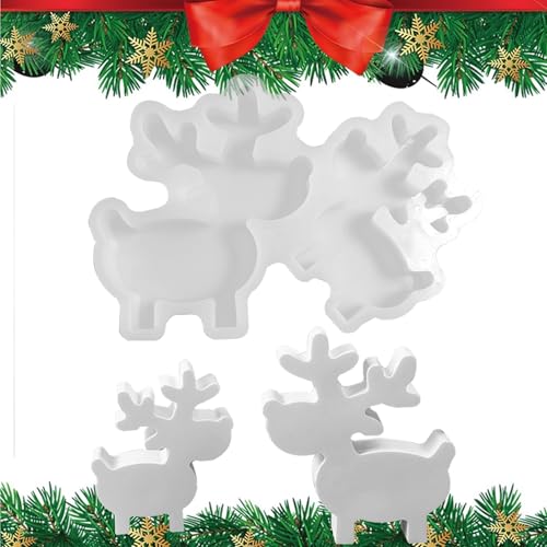 Kixolazr Weihnachts Elch Silikonform - Weihnachts Elch Gipsform - Silikon Handwerk Form für Feiertag DIY Projekte Heimdekoration Gips Ornament Seife Kerzenherstellung Epoxidharz Gießen von Kixolazr