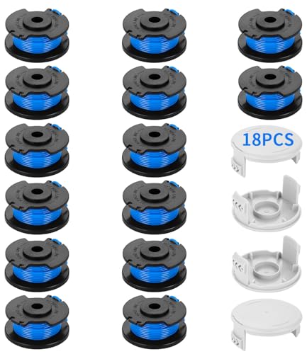 18 Stück AC14RL3A Ersatz Rasentrimmer Spule Funktioniert Mit One + 18V 24V 40V Rasentrimmer,Ø1.65mm und 3.4m LäNge Fadenspule,EnthäLt 14 PäCkchen Fadenspule und 4 PäCkchen Kappendeckel von Kixolo