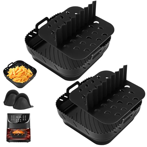 2 Stück Silikonform für Heißluftfritteuse,Airfryer Silikonform für Philips Airfryer XL 6.2L Airfryer Zubehör Silikon Backform mit Trennwänden,Heißluftfritteuse Zubehör Backform anstelle Backpapier von Kixolo