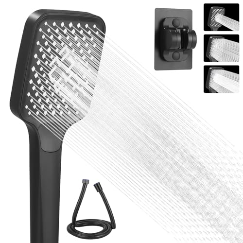 Duschkopf mit Schlauch, Duschkopf Wassersparend mit 3 Strahlarten, Brausekopf Dusche, 105mm Duschkopf Groß, Handbrause Dusche, Duschkopf mit Schlauch und Halterung（Schwarz） von Kixolo