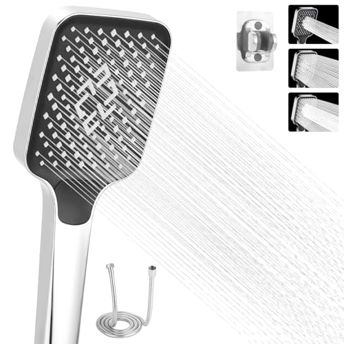 Duschkopf mit Schlauch, Duschkopf Wassersparend mit 3 Strahlarten, Brausekopf Dusche, 105mm Duschkopf Groß, Handbrause Dusche, Duschkopf mit Schlauch und Halterung（Silber） von Kixolo