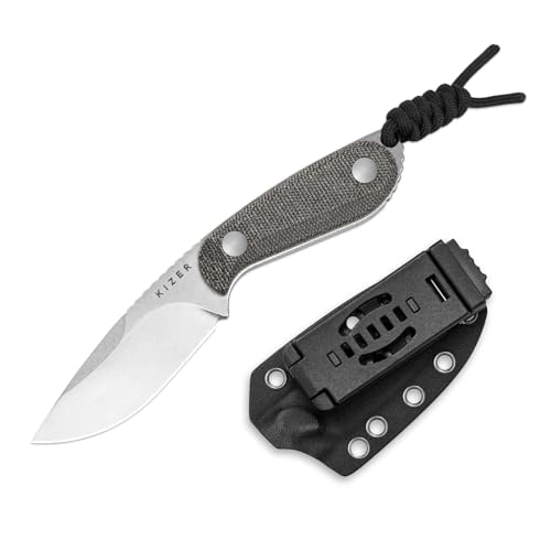 Kizer BUDDY Outdoor Survival Messer, 3" 14C28N Stahl Camping Messer mit Schwarzem Micarta Griff, Kompakte EDC Feste Klinge Messer mit Scheide für Wandern & Camping 1081A8 von Kizer
