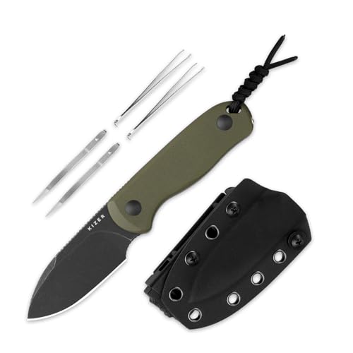 Kizer Drop Bear Fix Feststehendes Messer, 2,57" D2-Stahl Schwarze Stonewash-Klinge, EDC Camping Messer mit Olivgrünem G10-Griff, Jagd- und Überlebensmesser mit Verstellbarer Kydex Scheide, 1094M1 Kizer Drop Bear Fix Feststehendes Messer, 2,57" D2-Stahl Schwarze Stonewash-Klinge, EDC Camping Messer mit Olivgrünem G10-Griff, Jagd- und Überlebensmesser mit Verstellbarer Kydex Scheide, 1094M1 von Kizer