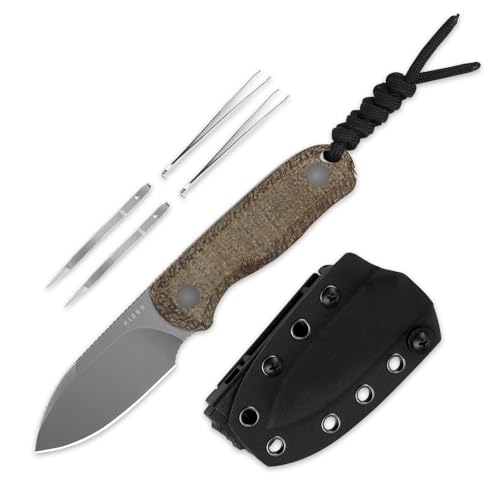Kizer Drop Bear Fix Feststehendes Messer, 2,57" Graue Stonewash 14C28N Klinge, EDC Camping Messer mit Braunem Micarta-Griff aus Sackleinen, Vollerl-Jagdmesser mit Verstellbarer Kydex Scheide, 1094A1 Kizer Drop Bear Fix Feststehendes Messer, 2,57" Graue Stonewash 14C28N Klinge, EDC Camping Messer mit Braunem Micarta-Griff aus Sackleinen, Vollerl-Jagdmesser mit Verstellbarer Kydex Scheide, 1094A1 von Kizer
