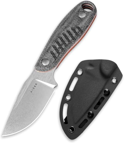 Kizer Hare Feststehende Messer mit Scheide, 3,14" Nitro V Klinge EDC-Jagdmesser mit Schwarzem Micarta und Orangefarbenem G10-Griff, Kleine Bushcraft Messer, Campingmesser für Männer und Frauen, 1077A2 von Kizer