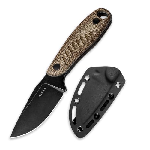 Kizer Hare Outdoor Messer mit Scheide, Feste Klinge 3,14 Zoll D2 Stahl Klinge EDC Jagdmesser mit Burlap Micarta und Schwarzem G10 Griff, Survival Camping Messer für Männer Frauen 1077M3 von Kizer